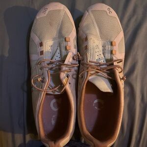 On Cloud Light Pink and White Athletic Shoes